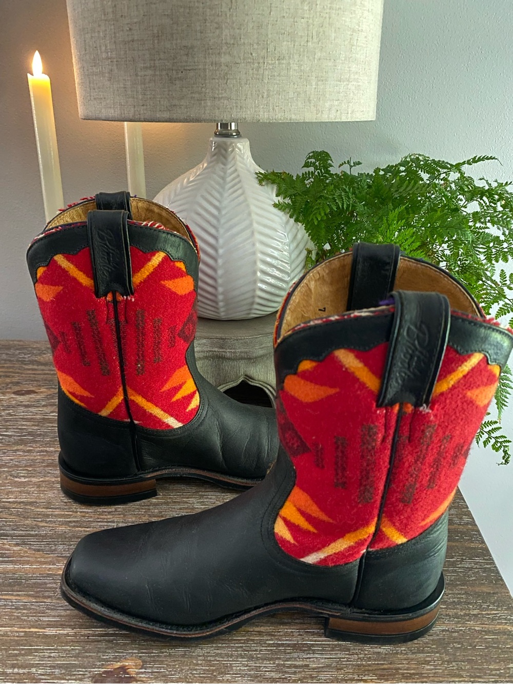 Boulet Paul Brodie Red Pendleton Wool Western Cowboy Cowgirl Boots Womens 7 Wide - Picture 7 of 9